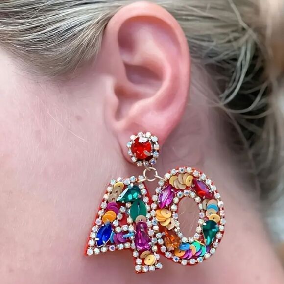 40th BIRTHDAY party sequin cute fun whimsical earrings - Picture 3 of 8